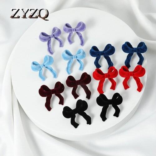 ZYZQ Korean Fashion Velvet Bow Earrings Red Black Earrings for Women Female Elegant Temperament Autumn Earrings 2020