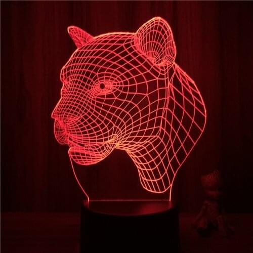 3D Nightlight Wild Animal Leopard Head Action Figure 7 Colors Touch Optical Illusion Lamp Decor Model