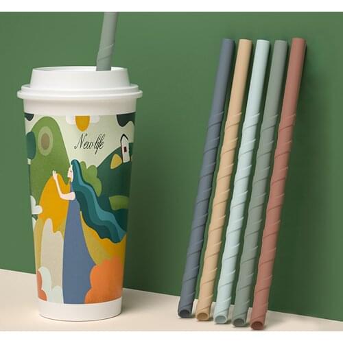 6 Straws + 2 Refreshing Spiral Silicone Threaded Straws With Cleaning Brushes Party Bar Kitchen Accessories Household