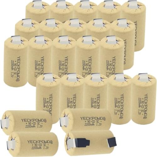 24 pcs 2200mAh NICD SC batteries 1.2V sub C battery real capacity as declared soldering tape for electric drills for metabo