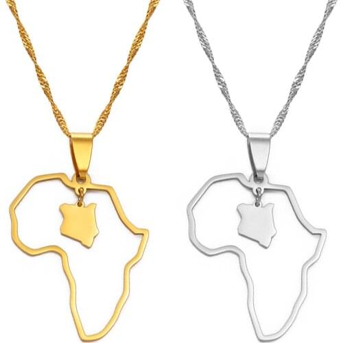 Anniyo Outline Africa Map & Kenya Map Pendant Necklaces Silver Color/Gold Color Jewelry Map Kenyan Gift #177321