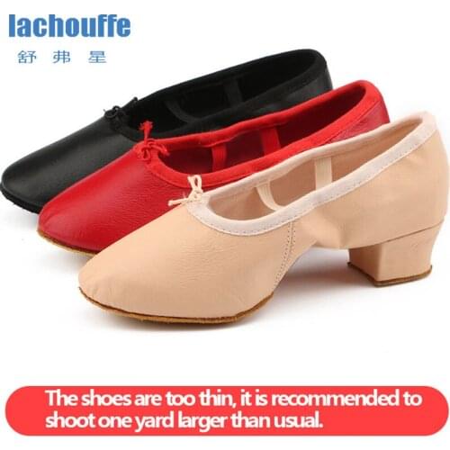 Ballet Shoes Leather for Gilrs Square Heel 3.5cm Practice Shoes for Dance Latin /belly Soft Sole Dancing Shoes for Women EU34-41