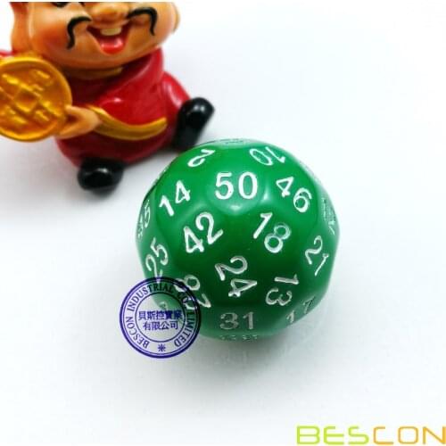 Bescon Polyhedral Dice 50-sided Gaming Dice, D50 die, D50 dice, 50 Sides Dice, 50 Sided Cube of Green Color