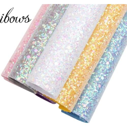 IBOWS 22CM*30CM Glitter Fabric Shiny Faux Leather Sheets For Bows Handmade Decoration Crafts Materials Bag Shoes Accessories