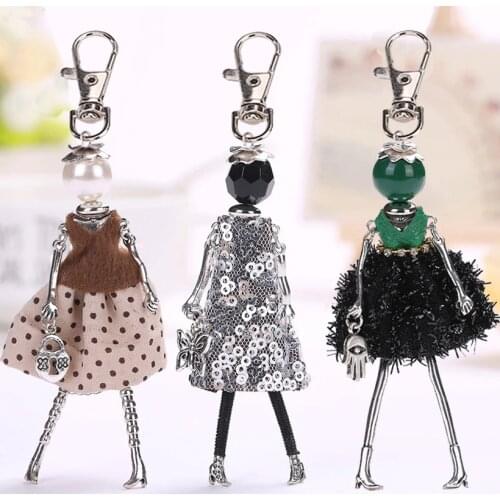 YLWHJJ brand Doll baby Handmade Cute black keychain for Women Car Pendant hot Girl Statement fashion Jewelry hot Bag key chains
