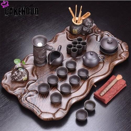 Purple Sand Home Kung Fu Tea Set Ceramic Teapot Tea Cup Tea Table Tea Ceremony Accessories Solid Wood Tea Tray Tea Set A Tea Set