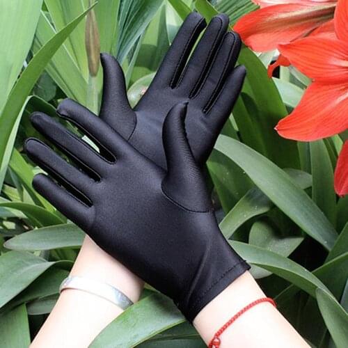Elegant Women Cotton Breathable UV Non-slip Full Finger Driving Glove Summer Thin Short Elasticity Sunscreen Etiquette Glove K45