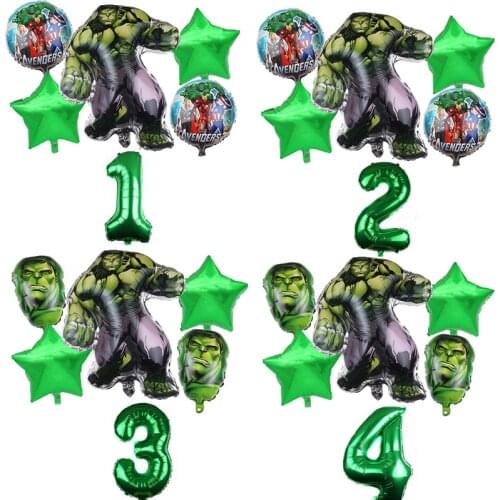 6pcs Hulk Cartoon man Foil Balloons 1 2 3 4 5 6 7st Super Hero Birthday Party Decorations 32inch Number Balloon Star Kids Toys