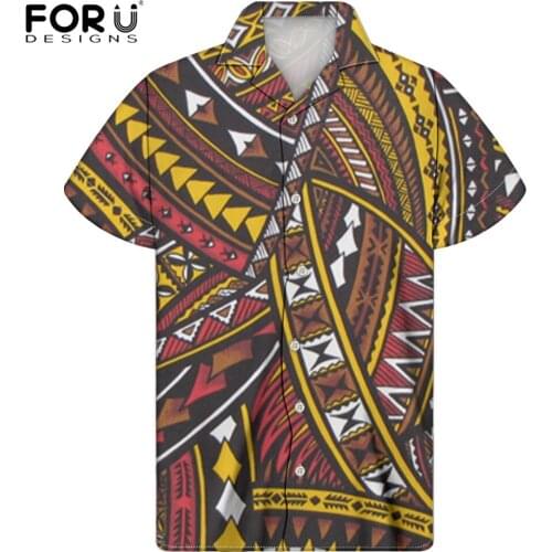 FORUDESIGNS Vintage Enthic Tribe Pattern Mens High Quality Blouse Tops Loose Casual Stand Shirts For Boys Holiday Clothing