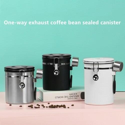 Coffee bean sealed tank 304 stainless steel exhaust valve sealed storage tank with spoon, dried fruit/snacks fresh-keeping tank