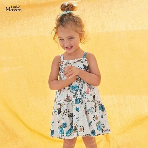 Toddler Girl Cotton Sleeveless Dot Animal Casual Pinafore Cute Flower Print Sundressfor Kids 2-7 Years