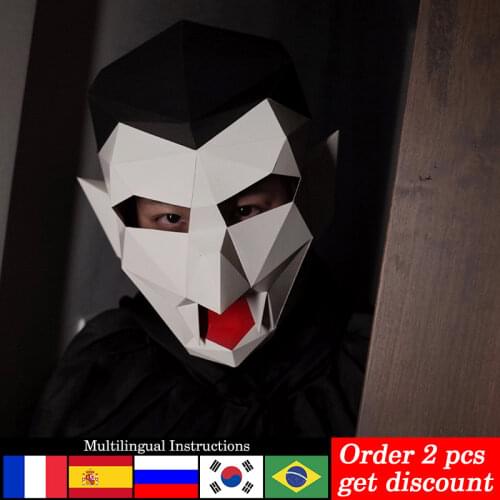 Vampire Dracula Adult Head Mask Paper Model,3D Low poly Papercraft,Party Cosplay Prop,Handmade DIY Origami Craft Toy RTY003