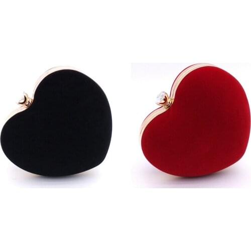 2 Pcs Heart Shaped Diamonds Women Evening Bags Chain Shoulder Purse Day Clutches Evening Bags for Party Wedding(Red & Black)