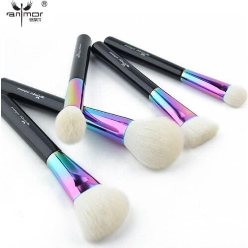 Anmor High Quality 5 Pieces Soft Makeup Brush Set Goat Hair Make Up Brushes Colorful Cosmetics Brush Kit pinceaux maquillage
