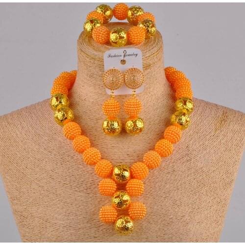 Majalia New African Wedding Jewelry Light Orange Nigeria Fashion Wedding African Plastic Bead Jewelry Sets HH-05
