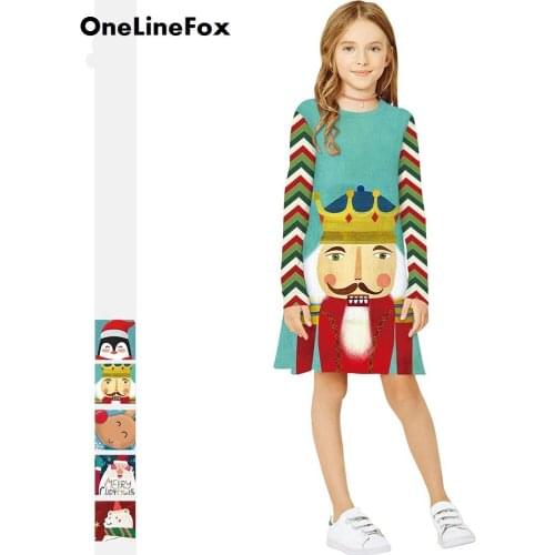 OneLineFox 2020 New Christmas Cartoon Casual Big Girl Long Sleeve Princess Dress Teen Girls Dress Clothes Costume