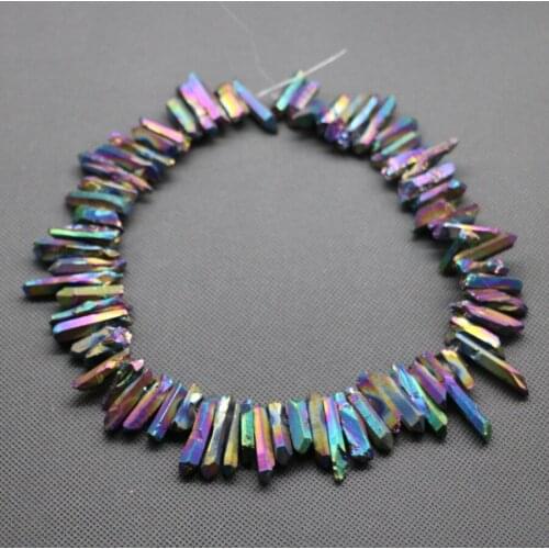 Approx 70pcs/strand Raw Rainbow Electroplating Quartz Crystal Point Pendant, Rough Top Drilled Spike Gem Beads Crystal Necklace