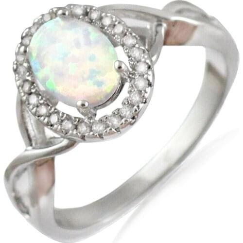 Wholesale Retail Oval White Fire Opal CZ Inlay Women Rings Size 6 7 8 9 64W