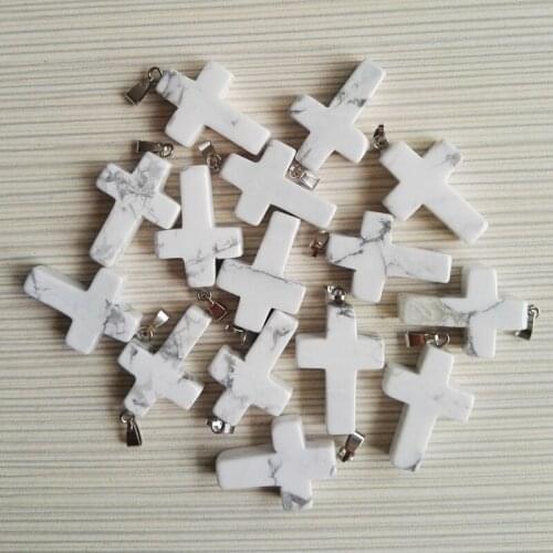 Wholesale 50PCS Natural howlite stone Pendants charm White cross pendant for jewelry necklace making Free shipping
