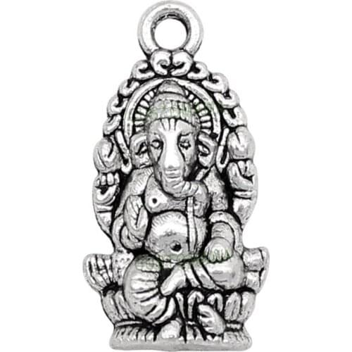 40pcs- Ganesha Charms, Antique Silver Hindu God of Wisdom Elephant Charm Pendant 27x14mm