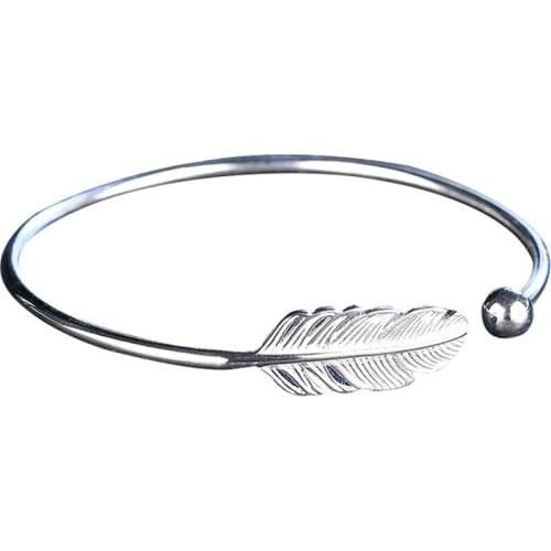 Silver Plated Jewelry Adjustable Open Leaf Bangles For Women 2020 New Fashion Simple Plant Bracelets Bangles