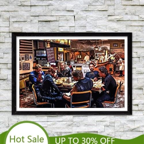 Avengers Dinner Together Poster Marvel Superhero Canvas Painting Iron Man Captain American Wall Art Picture Room Home Decoration