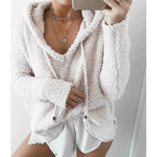 Plain Plush Hoodies Women 5xl Big Size Warm Sweatshirt Drawstring Poleron Mujer 2020 Winter Fashion Solid Color Hoodie Furry Top