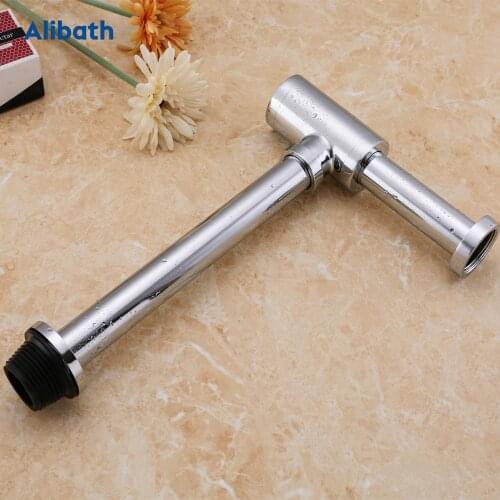 Basin Bottle Trap Brass Bathroom Sink Siphon Drains with Pop Up Drain Black P-TRAP Pipe Waste, Chrome