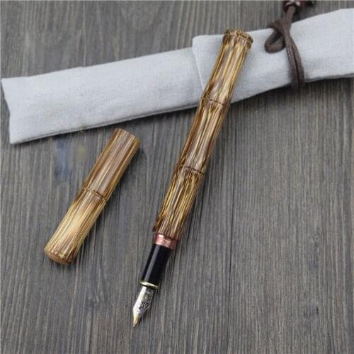 Handmade Bamboo Fountain Pen Ink Pen Art Fountain Pen Broad Stub Chisel Pointed Nib F Nib Office Writing Gift 0.5mm