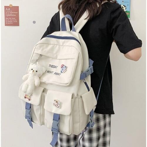 Multi-Pocket Women Backpack Large Capacity Anti-Theft Laptop Bag Female Solid Color Schoolbag For Girl Nylon Travel Bag