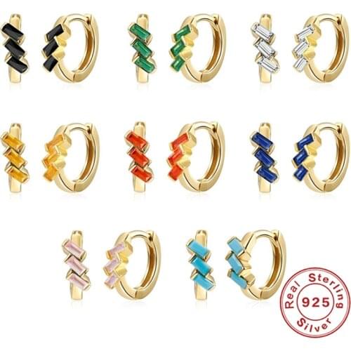 Aide 925 Sterling Silver Colorful Zircon Hoop Earrings For Women Girls Cute Small Circle Huggies Earring Pendiente Fine Jewelry