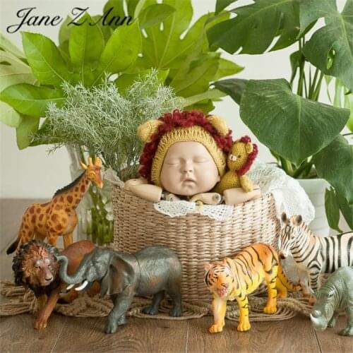 Jane Z Ann Newborn baby Forest Wildlife Lion King Fox Giraffe Photography Theme Hat Doll Props studio shooting accessories