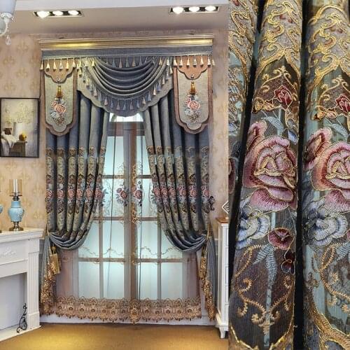New Style Luxury Chenille European Embroidered Curtains for Living Room Villa Hollow Embroidery High-end Curtains Customization