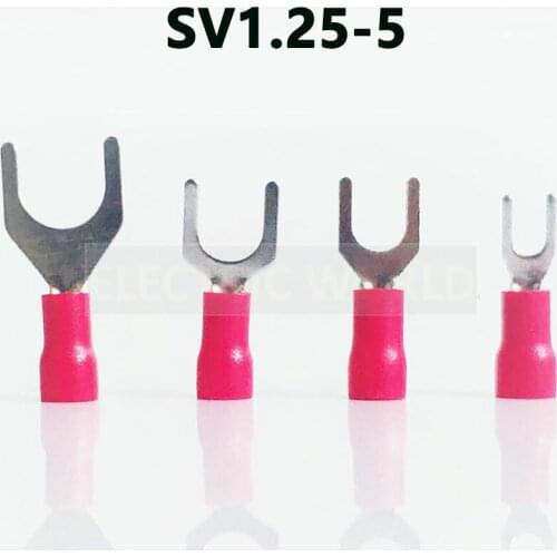 SV1.25-5 RED Cold pressed terminals Cable Wire Connector 100PCS Insulated Spade Wire Terminals Connector for 22-16AWG 4.3mm2