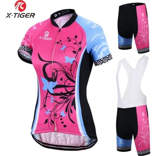 X-Tiger Women Anti-UV Cycling Jersey Set Summer Breathable MTB Bicycle Cycling Clothing Woman Racing Bike Clothes Cycling Suit