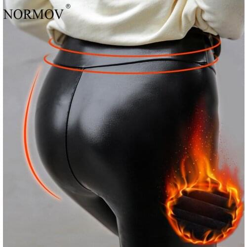 NORMOV Winter Leather Leggings Women Black High Waist Warm Thick Slim Legging Women Casual Push Up Leggings Mujer