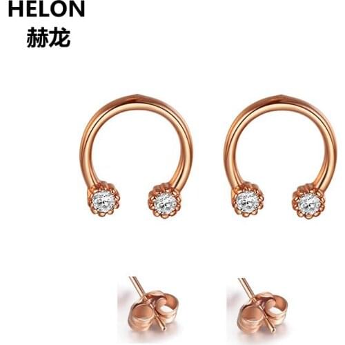 Solid 14k Rose Gold Women Stud Earrings 2mm Round Natural White Topaz Earrings Fine Jewelry