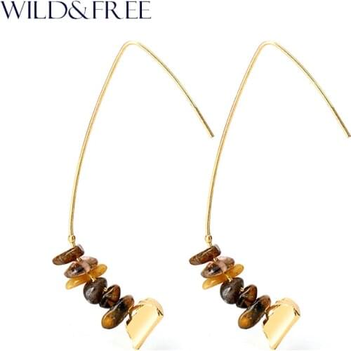 Women Vintage Natural Stone Beads drop Earrings Fashion Zinc Alloy Gold Hook Spring Dangle Earrings Jewelry for Women Gift