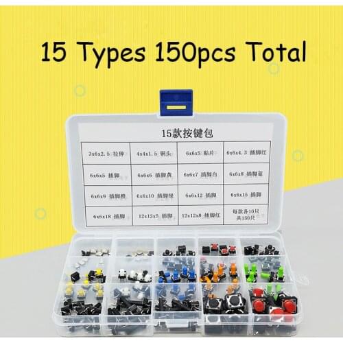 1 Box 15 Types 150pcs Tactile Push Button Switch Micro Switch DIP SMD 4 Pin for Induction Cooker Electrical Panel