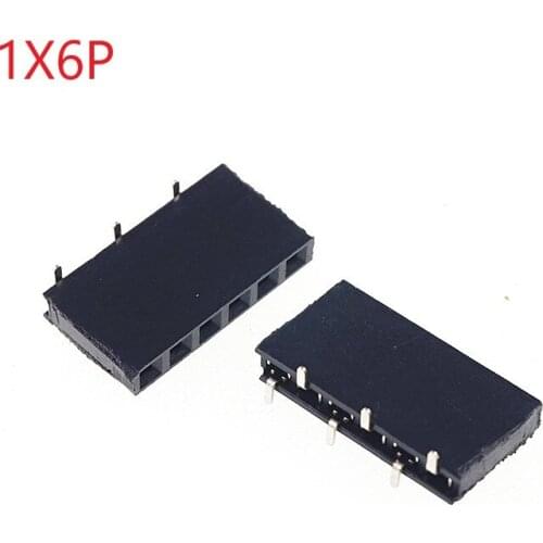 100 pcs 2.54 mm 0.100" Pitch 1x6P 6 Pin PCB Female Header Single Row Socket SMT Surface Mount Vertical Board