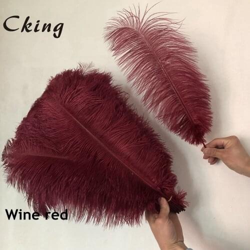 100pcs Elegant wine red thin rod ostrich feathers 15-60cm for craft wedding party supplies Carnival dancer decoration plumages