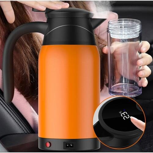 1000ML Car Electric Kettle Stainless Steel Car Heating Cup Coffee Mug Travel Water Milk Bottle for Camping Boat 12V/24V