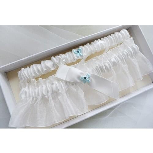 2pcs/set Top quality Bride Garters satin blue bow Womens Sexy Garter Bride Leg ring Belt Suspender Wedding accessories