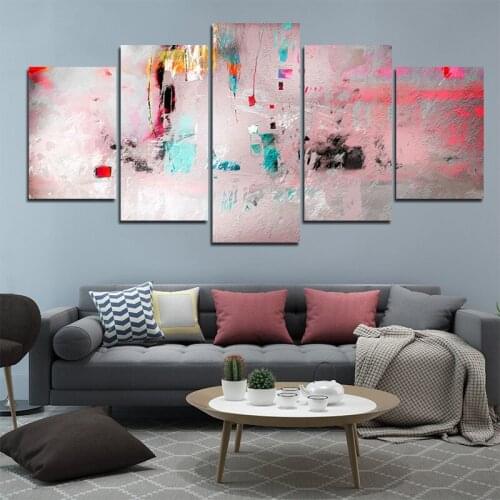 5Pcs Customized Pink Abstract Color Graffiti Living Room Wall Paintings Modern Home Frameless Printing Decorative Posters
