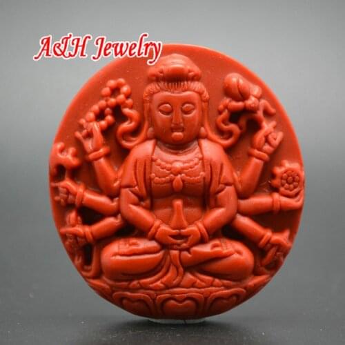 5pcs High Quality Red Cinabar Carved Chinese Thousand-Hand Kwan-yin Pendant 45mm Guanyin For Necklace Making