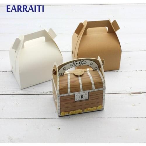 50PCS Kraft Paper Box With Handles Treasure Home Baking Mousse Cake Packaging Sweet Dessert Packing Boxes Pink Blue Thank You