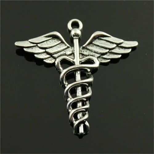 8pcs Charms Caduceus Medical Symbol MD 40x40mm Antique Making Pendant Fit Vintage Tibetan DIY Handmade Jewelry
