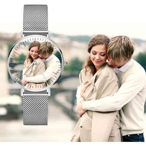 Amxiu Customized Family Lovers Picture Watches Personalized Photo Watch for Men Women Stainless Steel Quartz Watch Surprise Gift