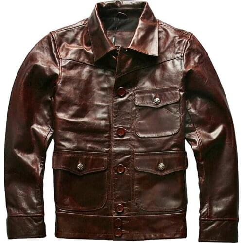 Aw18-24 Read Description! Asian Size Genuine Cow Skin Mens Cowhide Casual Vintage Biker Leather Jacket