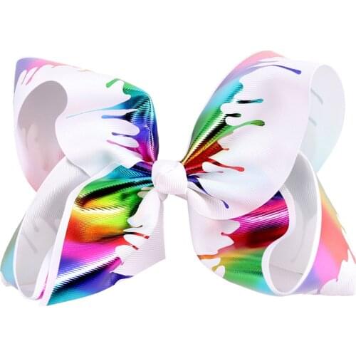 7" Large Metalic Printed Ribbon Hair Bows With Clips For Kids Girls Handmade Big Heart Unicorn Bows Headband Hair Accessories